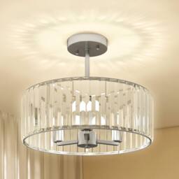HOMCOM Semi Flush Mount Modern Crystal Chandelier Ceiling Light, Silver Tone - thumbnail 2