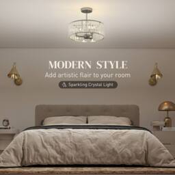 HOMCOM Semi Flush Mount Modern Crystal Chandelier Ceiling Light, Silver Tone - thumbnail 4