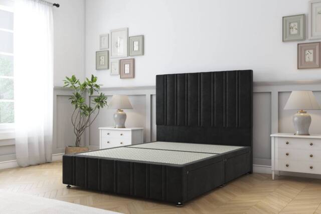 "Sloomy Langston Plush Divan Base 2 Drawers-26"" Headboard & 12"" Footboard in Black - Size: King" - image 1