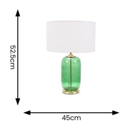 ValueLights Leigh Fabric Drum Shade with Forest Green Glass & Gold Trim Table Lamp in White - thumbnail 4