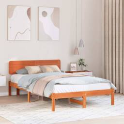Berkfield Home Bed Frame with Headboard Wax Brown 140x190 cm Solid Pine Wood - thumbnail 2