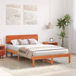 Berkfield Home Bed Frame with Headboard Wax Brown 140x190 cm Solid Pine Wood - thumbnail 4