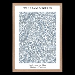ARTZE William Morris Larkspur in Blue Art Print / Oak Frame / SIZE: A2 in Mid Blue - Size: A3 - thumbnail 2