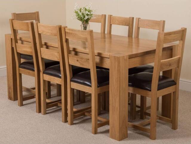 Thats Furniture Kuba 180 x 90 cm Chunky Oak Dining Table & 8 Lincoln Chairs in Brown - image 1