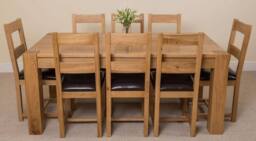Thats Furniture Kuba 180 x 90 cm Chunky Oak Dining Table & 8 Lincoln Chairs in Brown - thumbnail 2