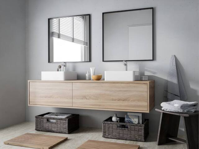 Vente-unique Wall-Hung Vanity Unit - Light Natural - L150 Cm - ISAURE II in Light Oak - image 1