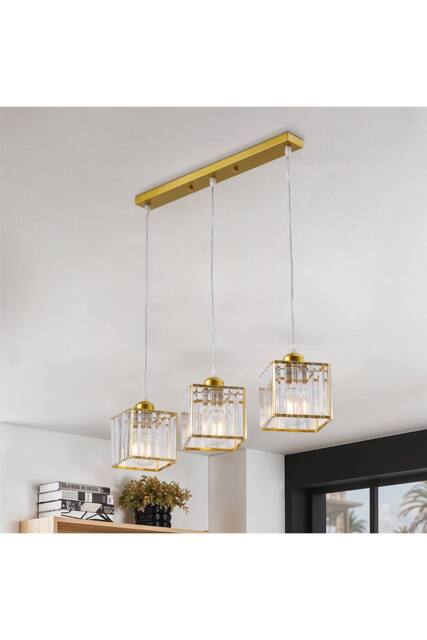Living and Home 3-Light Crystal Ceiling Pendant Light Chandelier in Gold - image 1