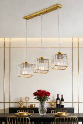 Living and Home 3-Light Crystal Ceiling Pendant Light Chandelier in Gold - thumbnail 4