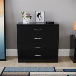 FORGEVIO 4 Drawer, Black Chest of Drawers Storage Bedroom Furniture - Size: 0.6m2