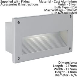 Loops IP44 Recessed Outdoor Wall Light Silver Cast Aluminium 1 x 40W E14 Bulb in Metallics - thumbnail 2
