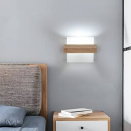 Goeco Indoor Wall Light Wood, E27, Glass Lampshade, Creative Square Design in Brown - thumbnail 3