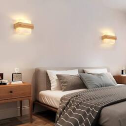 Goeco Indoor Wall Light Wood, E27, Glass Lampshade, Creative Square Design in Brown - thumbnail 5