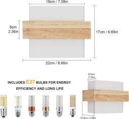 Goeco Indoor Wall Light Wood, E27, Glass Lampshade, Creative Square Design in Brown - thumbnail 7