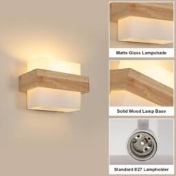 Goeco Indoor Wall Light Wood, E27, Glass Lampshade, Creative Square Design in Brown - thumbnail 8