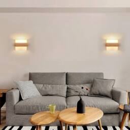Goeco Indoor Wall Light Wood, E27, Glass Lampshade, Creative Square Design in Brown - thumbnail 6