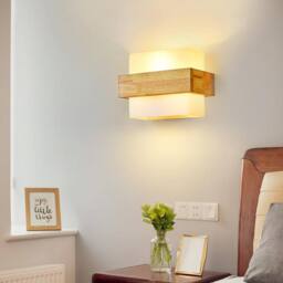 Goeco Indoor Wall Light Wood, E27, Glass Lampshade, Creative Square Design in Brown - thumbnail 4