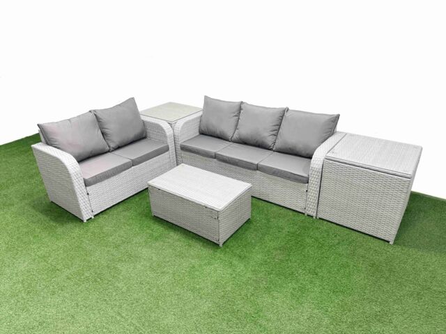 Fimous 5 Seater PE Rattan Wicker Garden Furniture Patio Conservatory Sofa Set with Rectangular Coffee Table 3 Seater Sofa Love Sofa 2 Side Table - image 1