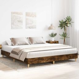 Berkfield Home Bed Frame without Mattress Smoked Oak 160x200cm Engineered Wood in Brown - Size: 160x200 cm - thumbnail 3