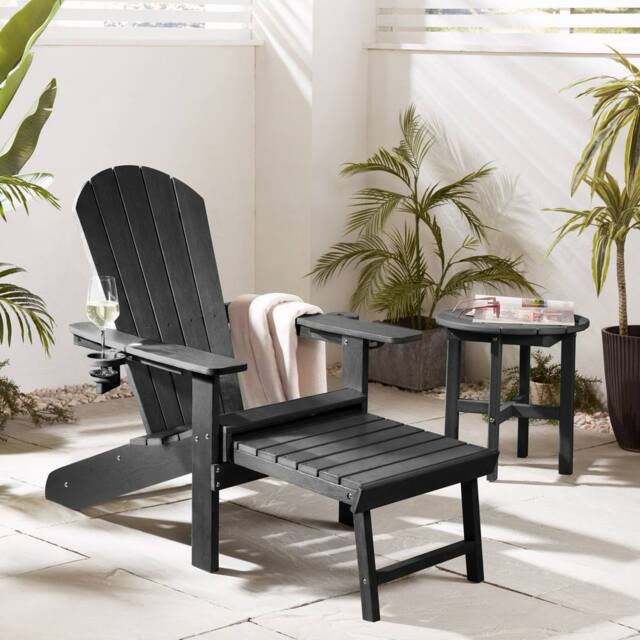 VonHaus Westport Reclining HDPE Adirondack Garden Chair with Footrest in Black - Size: 1 Pack - image 1