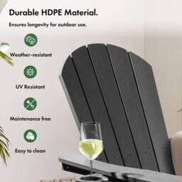 VonHaus Westport Reclining HDPE Adirondack Garden Chair with Footrest in Black - Size: 1 Pack - thumbnail 6
