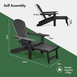 VonHaus Westport Reclining HDPE Adirondack Garden Chair with Footrest in Black - Size: 1 Pack - thumbnail 8