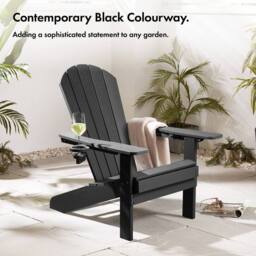 VonHaus Westport Reclining HDPE Adirondack Garden Chair with Footrest in Black - Size: 1 Pack - thumbnail 4