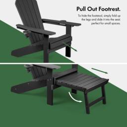 VonHaus Westport Reclining HDPE Adirondack Garden Chair with Footrest in Black - Size: 1 Pack - thumbnail 3