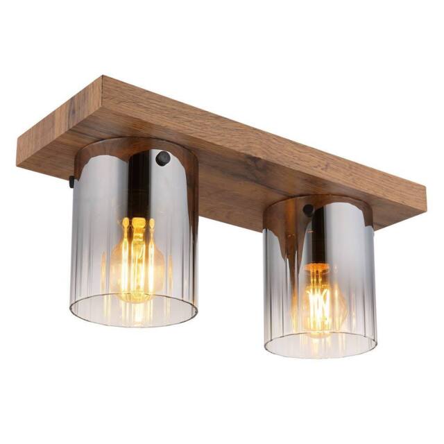 Netlighting Underwood Cluster Ceiling Light Wood Look Smoke Glass 2x E27 in Brown - image 1