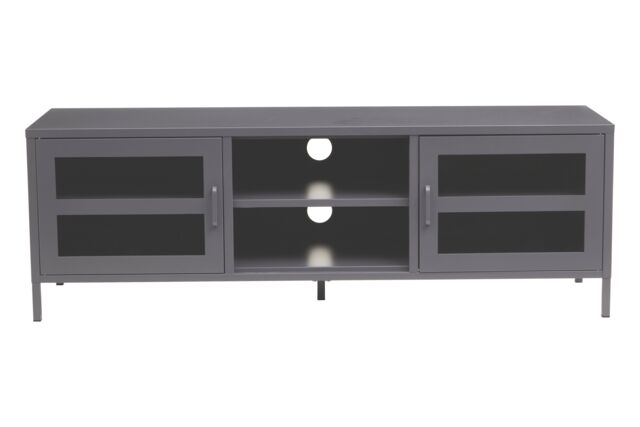 Orsina Industrial Two Door White Metal Media Unit, Classic Livingroom Media Unit, Versatile Shelving Media Unit in Grey - image 1