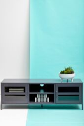 Orsina Industrial Two Door White Metal Media Unit, Classic Livingroom Media Unit, Versatile Shelving Media Unit in Grey - thumbnail 2