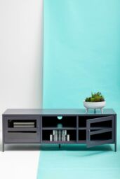 Orsina Industrial Two Door White Metal Media Unit, Classic Livingroom Media Unit, Versatile Shelving Media Unit in Grey - thumbnail 3