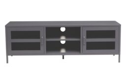 Orsina Industrial Two Door White Metal Media Unit, Classic Livingroom Media Unit, Versatile Shelving Media Unit in Grey - thumbnail 1