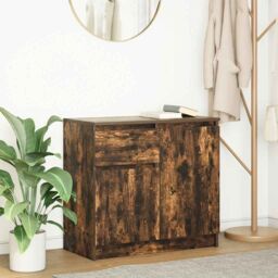 Berkfield Home Sideboard with Drawer Smoked Oak 71x35x65 cm Engineered Wood in Brown - Size: 71 x 35 x 65 cm - thumbnail 1