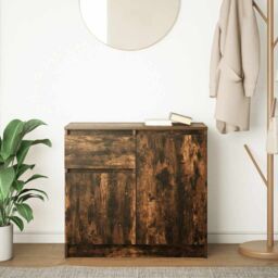 Berkfield Home Sideboard with Drawer Smoked Oak 71x35x65 cm Engineered Wood in Brown - Size: 71 x 35 x 65 cm - thumbnail 3