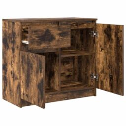 Berkfield Home Sideboard with Drawer Smoked Oak 71x35x65 cm Engineered Wood in Brown - Size: 71 x 35 x 65 cm - thumbnail 5