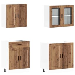 Berkfield Home 4 Piece Kitchen Cabinet Set Kalmar Old Wood Engineered Wood in Brown - thumbnail 4