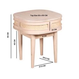Indian Hub Valencia Bedside Table - Cane & Mango Wood - L50 x W50 x H55 cm in Light Pink - thumbnail 5