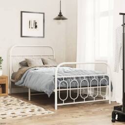 Berkfield Home Metal Bed Frame without Mattress with Footboard White 100x200cm - Size: 100x200 cm - thumbnail 2