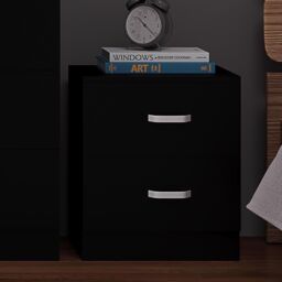 Black 2 Drawer Bedside Table Chest Scratch Resistant