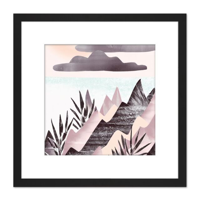 Artery8 Modern Boho Abstract Seaside Landscape Pastel Painting Square Wooden Framed Wall Art Print Picture 8X8 Inch in Black - image 1