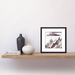 Artery8 Modern Boho Abstract Seaside Landscape Pastel Painting Square Wooden Framed Wall Art Print Picture 8X8 Inch in Black - thumbnail 2