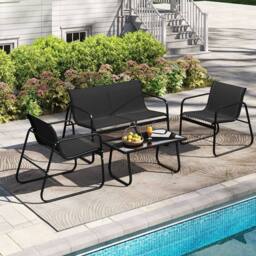 Costway 4PCS Outdoor Furniture Set Patio Metal Conversation Chair&Coffee Table in Black - thumbnail 1