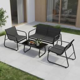 Costway 4PCS Outdoor Furniture Set Patio Metal Conversation Chair&Coffee Table in Black - thumbnail 6