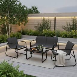 Costway 4PCS Outdoor Furniture Set Patio Metal Conversation Chair&Coffee Table in Black - thumbnail 8