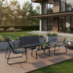 Costway 4PCS Outdoor Furniture Set Patio Metal Conversation Chair&Coffee Table in Black - thumbnail 7