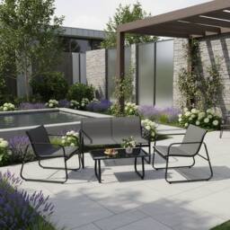 Costway 4PCS Outdoor Furniture Set Patio Metal Conversation Chair&Coffee Table in Black - thumbnail 2