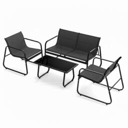 Costway 4PCS Outdoor Furniture Set Patio Metal Conversation Chair&Coffee Table in Black - thumbnail 9