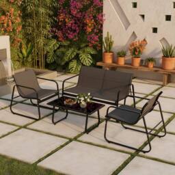 Costway 4PCS Outdoor Furniture Set Patio Metal Conversation Chair&Coffee Table in Black - thumbnail 3