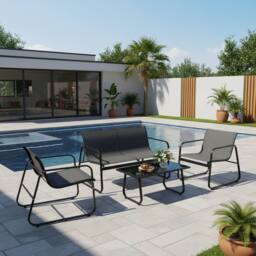 Costway 4PCS Outdoor Furniture Set Patio Metal Conversation Chair&Coffee Table in Black - thumbnail 4
