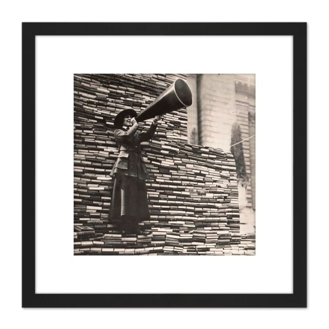 Artery8 New York Public Library Woman Donate Books 1910 8X8 Inch Square Wooden Framed Wall Art Print Picture with Mount in Black - image 1